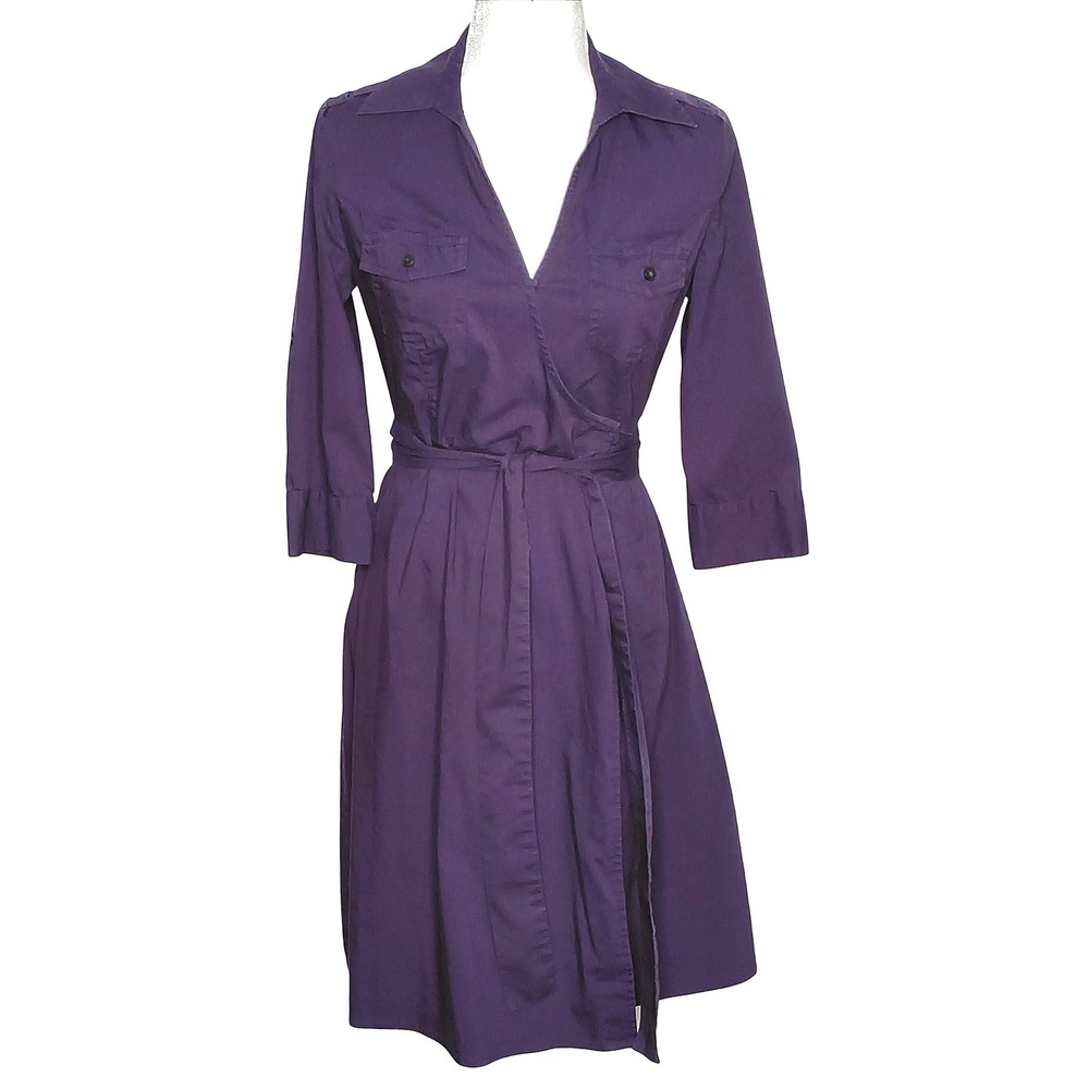 Utility Converse One Star Wrap Dress Women Small Purple Roll Tab Sleeve